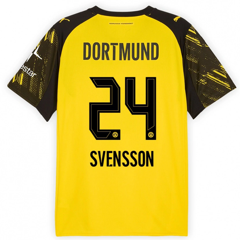 Danxen Børn Daniel Svensson #24 Gul Sort Hjemmebane Spillertrøjer 2025/26 Trøje T-Shirt