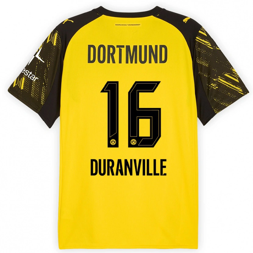 Danxen Børn Julien Duranville #16 Gul Sort Hjemmebane Spillertrøjer 2025/26 Trøje T-Shirt