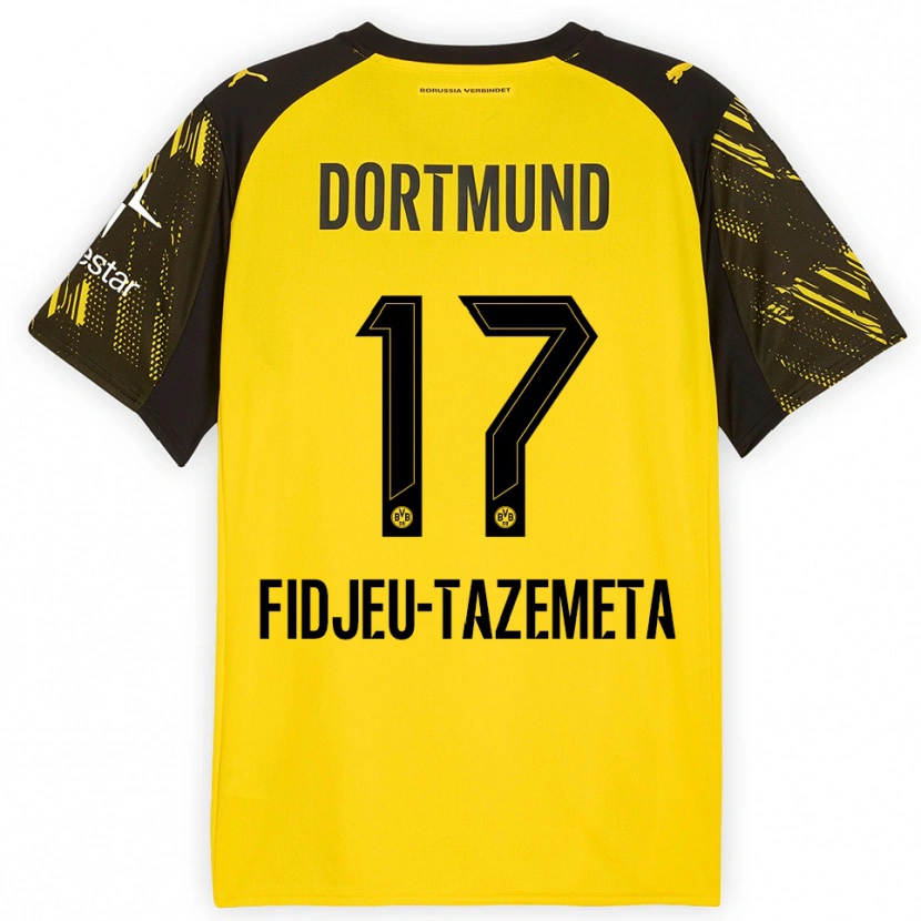 Danxen Børn Thierry Fidjeu-Tazemeta #17 Gul Sort Hjemmebane Spillertrøjer 2025/26 Trøje T-Shirt