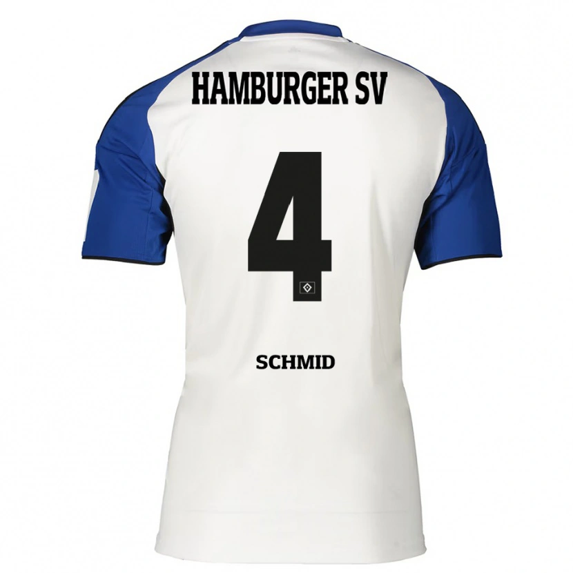 Danxen Børn Maximilian Schmid #4 Hvid Blå Hjemmebane Spillertrøjer 2025/26 Trøje T-Shirt