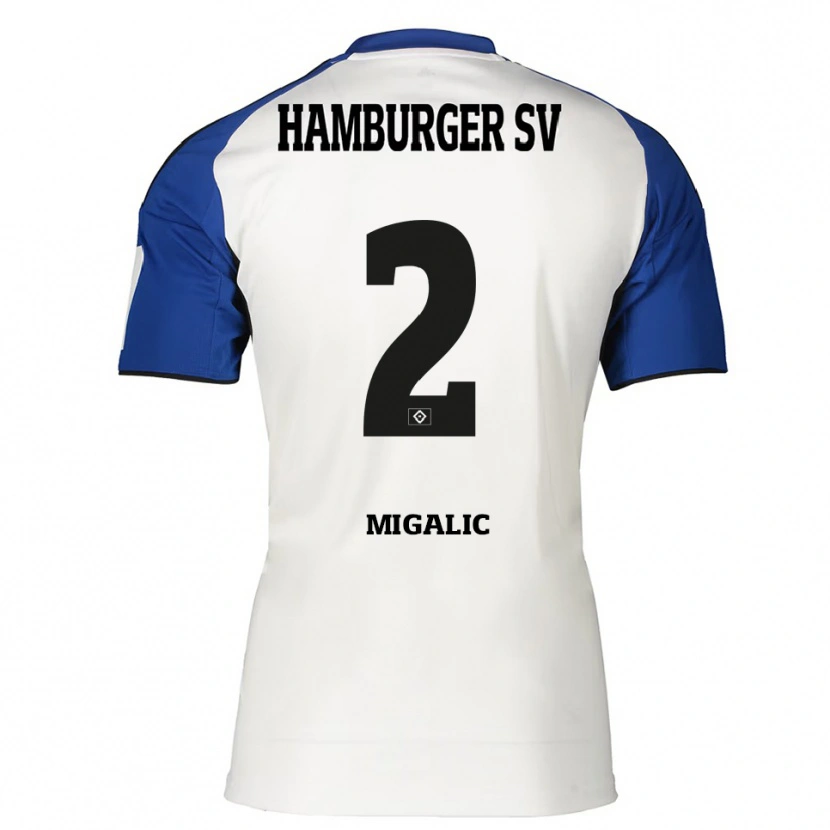 Danxen Børn Dorian Migalic #2 Hvid Blå Hjemmebane Spillertrøjer 2025/26 Trøje T-Shirt