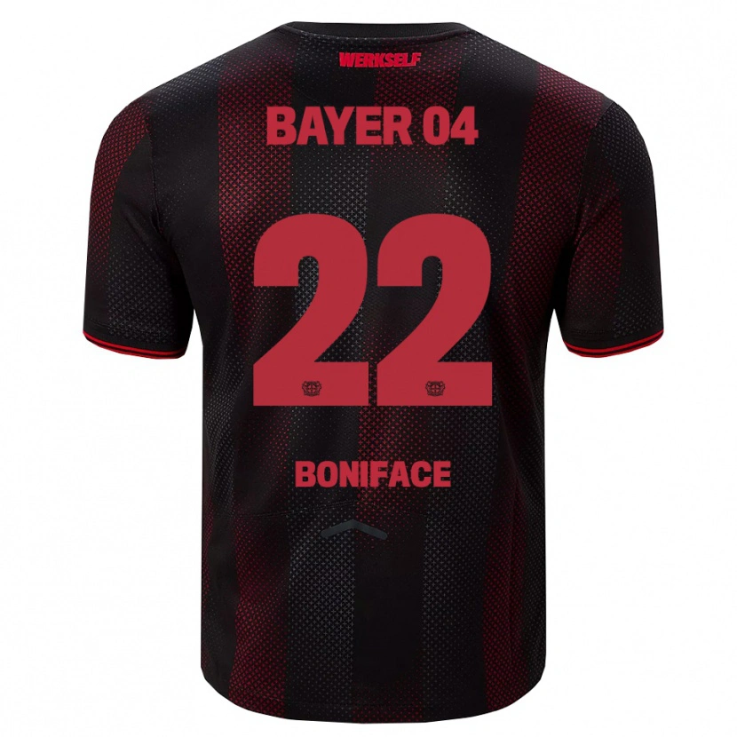 Danxen Børn Victor Boniface #22 Sort Rød Hjemmebane Spillertrøjer 2025/26 Trøje T-Shirt