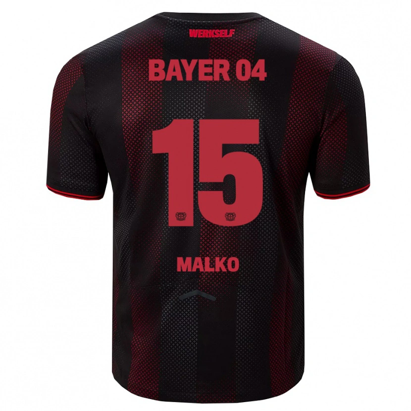 Danxen Børn Emiljano Malko #15 Sort Rød Hjemmebane Spillertrøjer 2025/26 Trøje T-Shirt