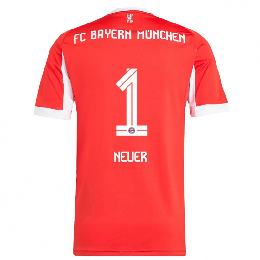 Danxen Børn Manuel Neuer #1 Rød Hvid Hjemmebane Spillertrøjer 2025/26 Trøje T-Shirt