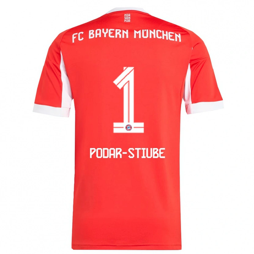 Danxen Børn David Podar-Stiube #1 Rød Hvid Hjemmebane Spillertrøjer 2025/26 Trøje T-Shirt