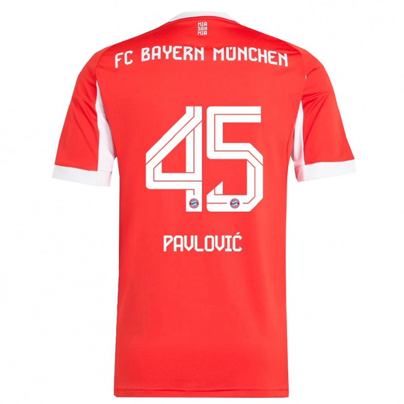 Danxen Børn Aleksandar Pavlovic #45 Rød Hvid Hjemmebane Spillertrøjer 2025/26 Trøje T-Shirt