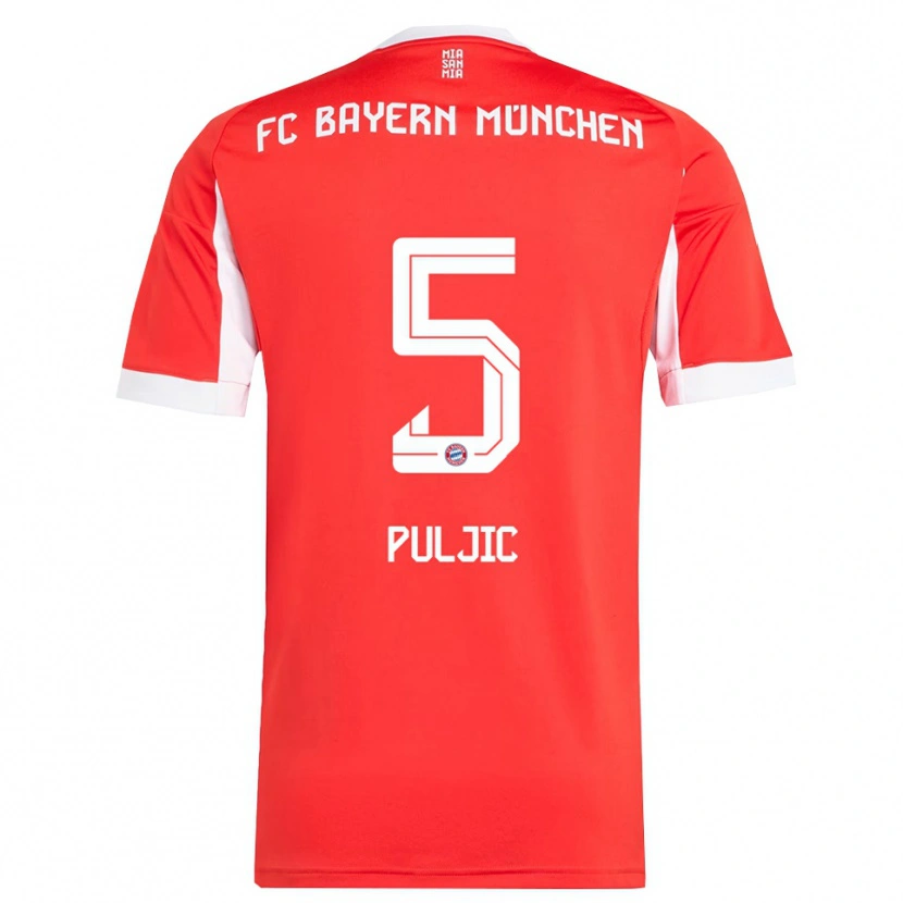 Danxen Børn Ljubo Puljic #5 Rød Hvid Hjemmebane Spillertrøjer 2025/26 Trøje T-Shirt