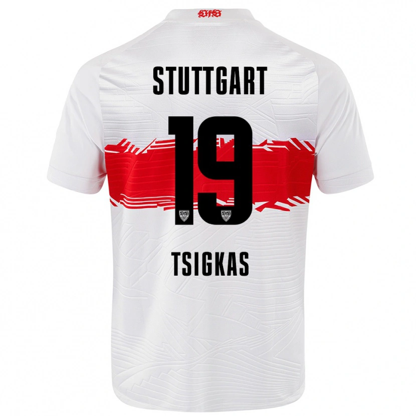 Danxen Børn Mattheos Tsigkas #19 Hvid Rød Hjemmebane Spillertrøjer 2025/26 Trøje T-Shirt