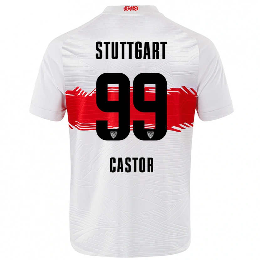 Danxen Børn Gillian Castor #99 Hvid Rød Hjemmebane Spillertrøjer 2025/26 Trøje T-Shirt