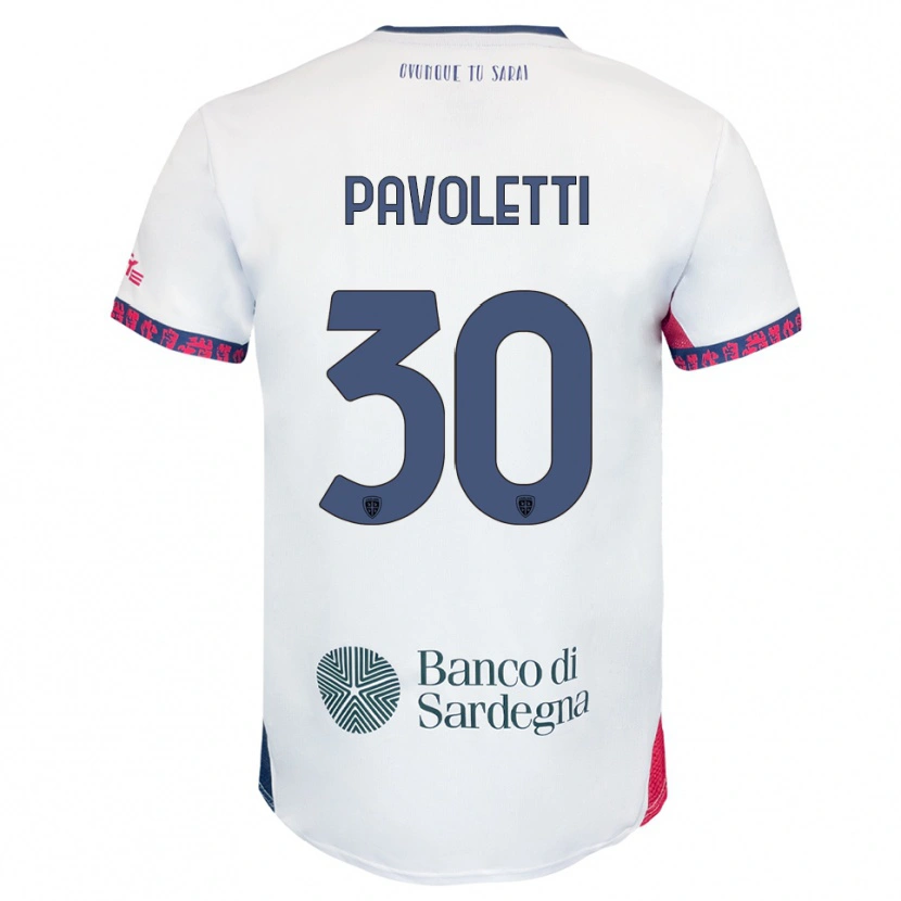 Danxen Børn Leonardo Pavoletti #30 Hvid Navy Rød Udebane Spillertrøjer 2025/26 Trøje T-Shirt