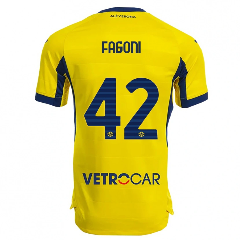 Danxen Børn Marco Fagoni #42 Gul Navy Udebane Spillertrøjer 2025/26 Trøje T-Shirt