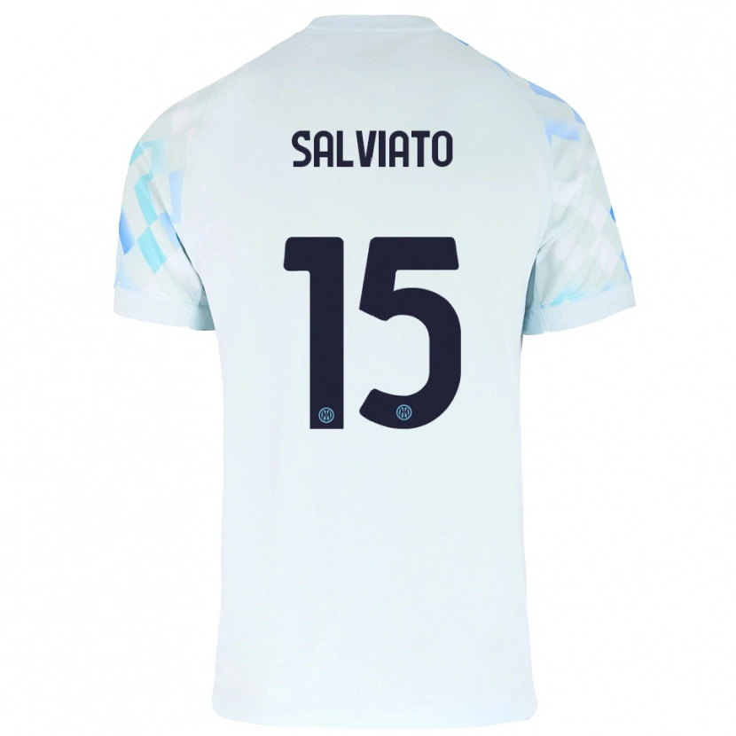 Danxen Børn Gabriel Salviato #15 Hvid Blå Udebane Spillertrøjer 2025/26 Trøje T-Shirt