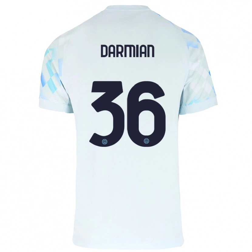 Danxen Børn Matteo Darmian #36 Hvid Blå Udebane Spillertrøjer 2025/26 Trøje T-Shirt
