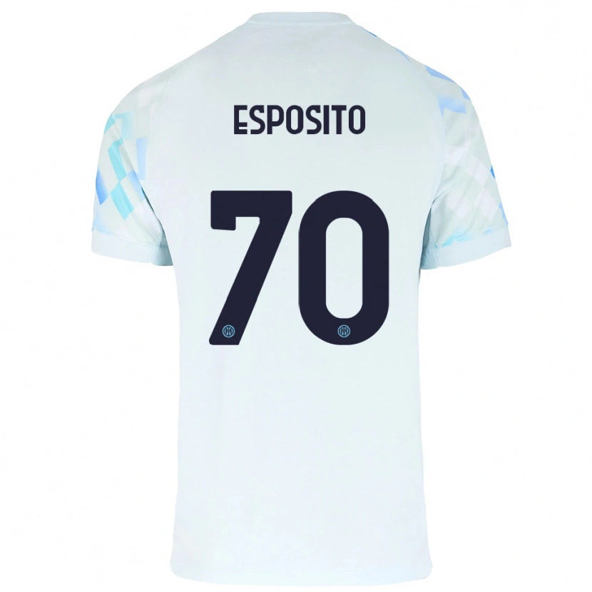 Danxen Børn Sebastiano Esposito #70 Hvid Blå Udebane Spillertrøjer 2025/26 Trøje T-Shirt
