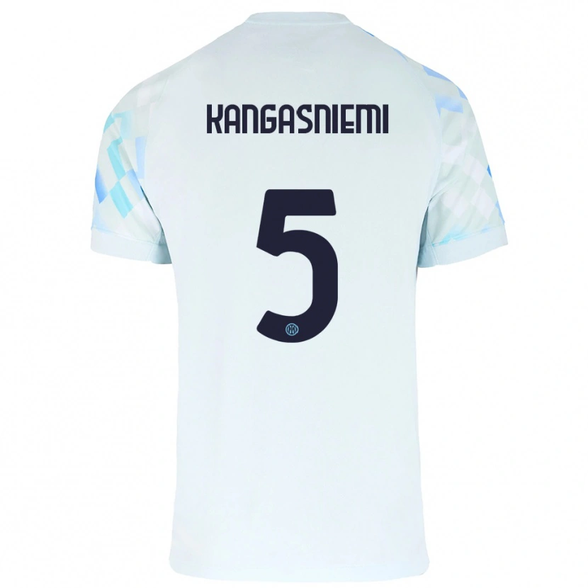 Danxen Børn Ilari Kangasniemi #5 Hvid Blå Udebane Spillertrøjer 2025/26 Trøje T-Shirt