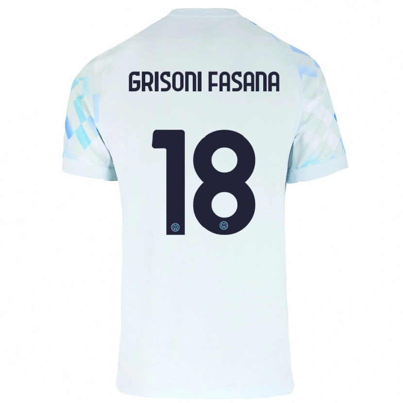 Danxen Børn Marco Grisoni Fasana #18 Hvid Blå Udebane Spillertrøjer 2025/26 Trøje T-Shirt
