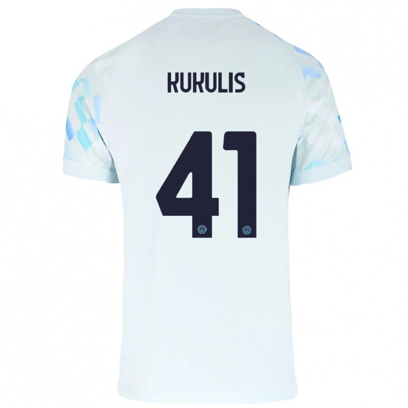 Danxen Børn Roberts Kukulis #41 Hvid Blå Udebane Spillertrøjer 2025/26 Trøje T-Shirt