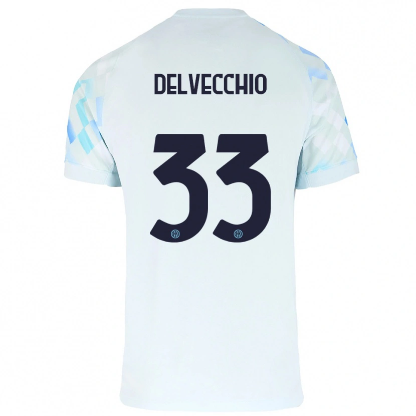 Danxen Børn Gabriele Delvecchio #33 Hvid Blå Udebane Spillertrøjer 2025/26 Trøje T-Shirt