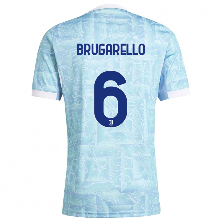 Danxen Børn Mattia Brugarello #6 Lyseblå Gul Udebane Spillertrøjer 2025/26 Trøje T-Shirt