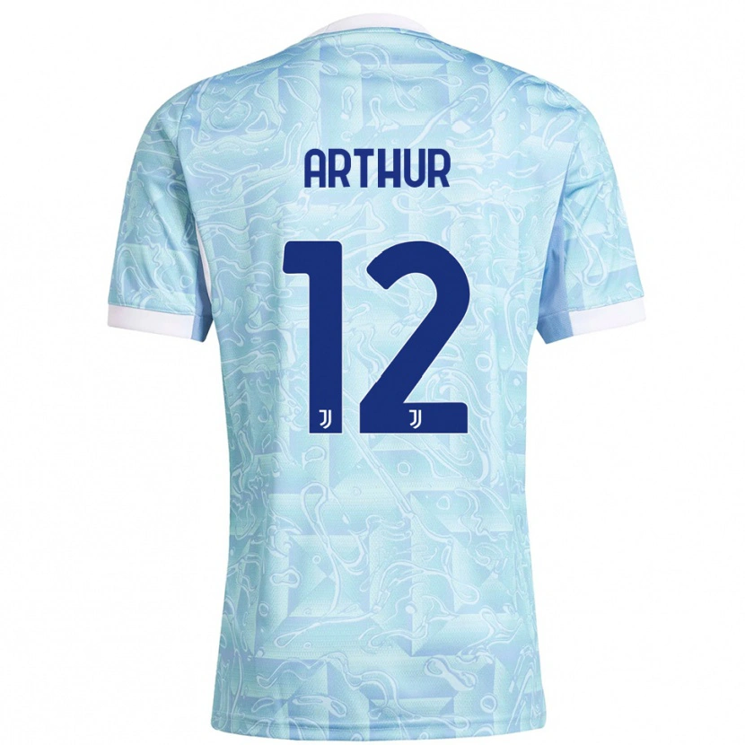 Danxen Børn Arthur Melo #12 Lyseblå Gul Udebane Spillertrøjer 2025/26 Trøje T-Shirt