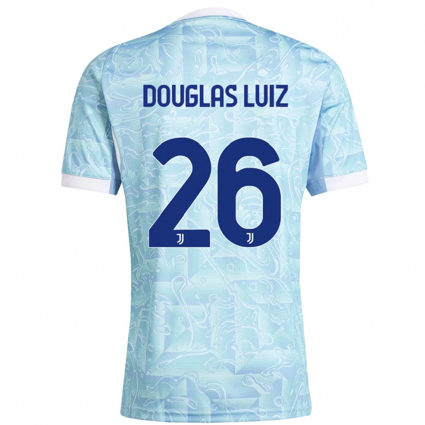 Danxen Børn Douglas Luiz #26 Lyseblå Gul Udebane Spillertrøjer 2025/26 Trøje T-Shirt