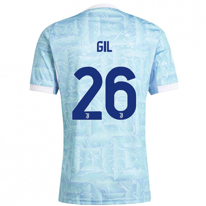Danxen Børn Javier Gil #26 Lyseblå Gul Udebane Spillertrøjer 2025/26 Trøje T-Shirt