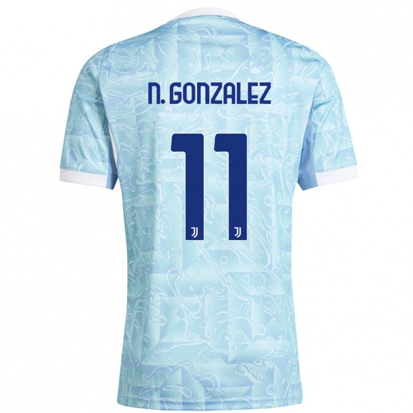Danxen Børn Nico González #11 Lyseblå Gul Udebane Spillertrøjer 2025/26 Trøje T-Shirt