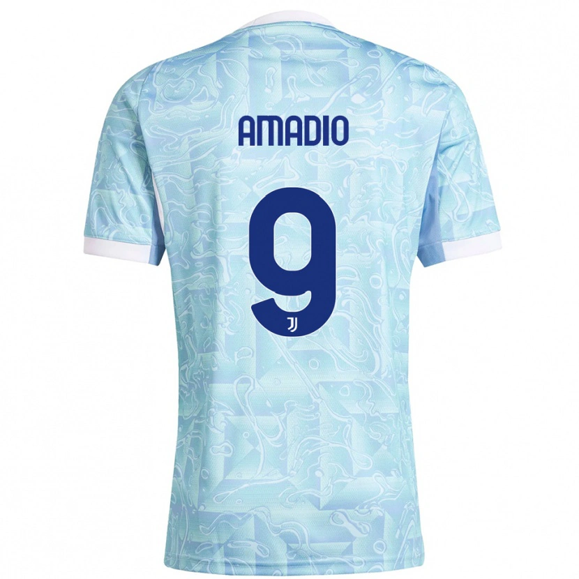 Danxen Børn Alex Amadio #9 Lyseblå Gul Udebane Spillertrøjer 2025/26 Trøje T-Shirt