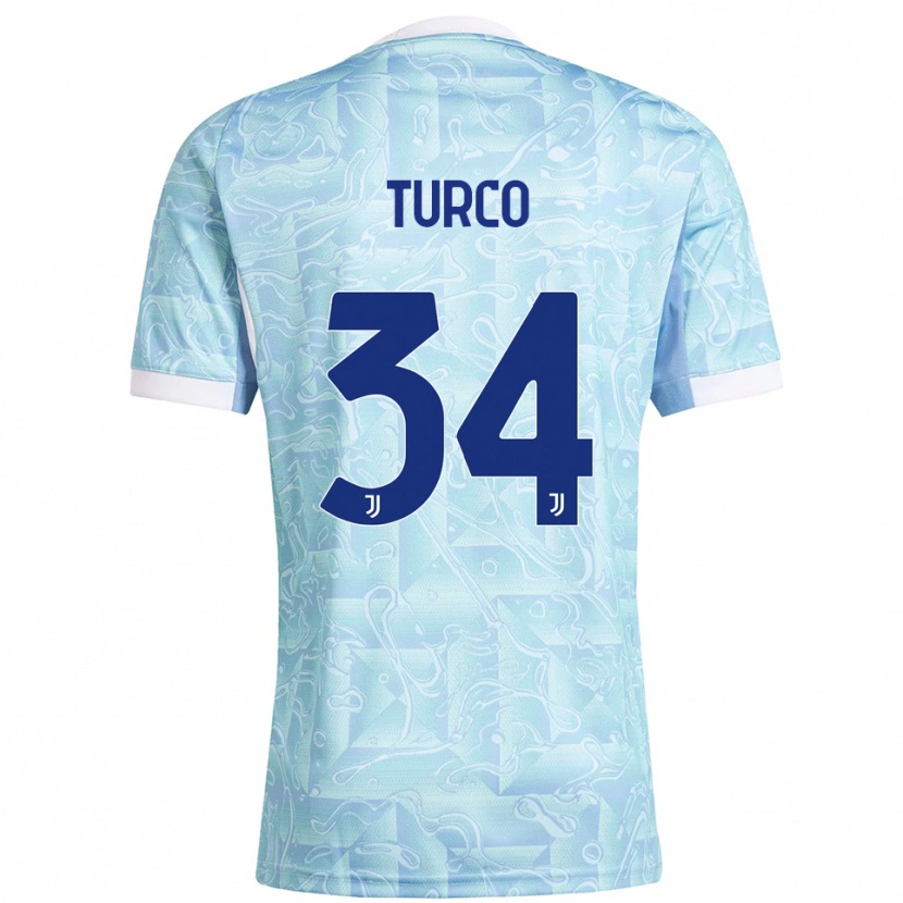 Danxen Børn Stefano Turco #34 Lyseblå Gul Udebane Spillertrøjer 2025/26 Trøje T-Shirt
