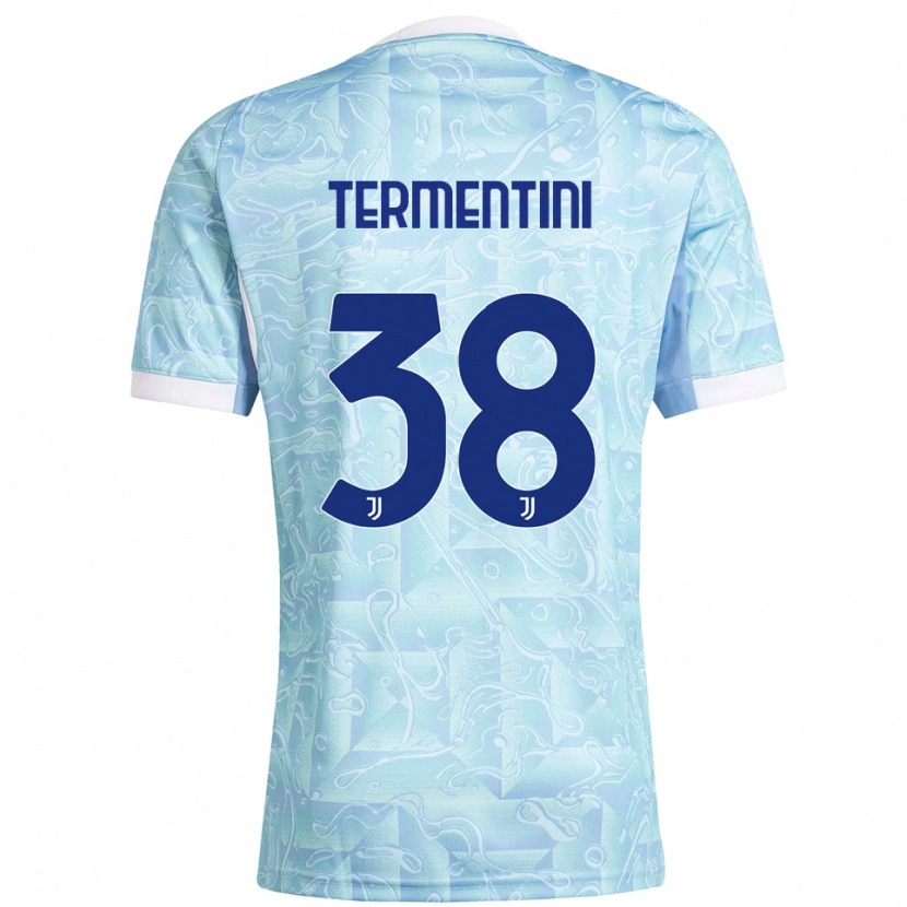 Danxen Børn Giorgia Termentini #38 Lyseblå Gul Udebane Spillertrøjer 2025/26 Trøje T-Shirt