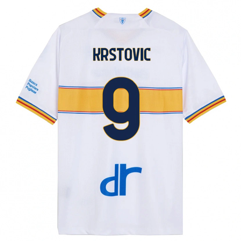 Danxen Børn Nikola Krstović #9 Hvid Gul Udebane Spillertrøjer 2025/26 Trøje T-Shirt