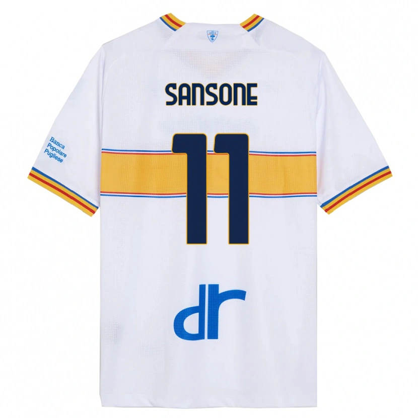 Danxen Børn Nicola Sansone #11 Hvid Gul Udebane Spillertrøjer 2025/26 Trøje T-Shirt