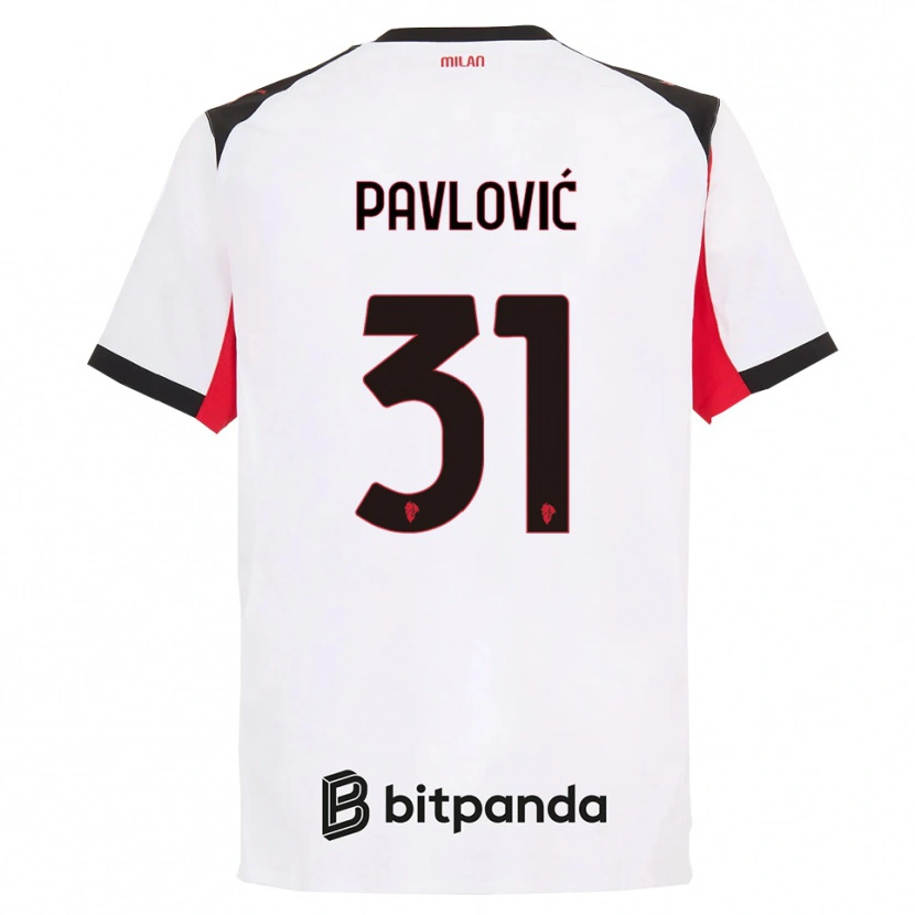 Danxen Børn Strahinja Pavlović #31 Hvid Sort Udebane Spillertrøjer 2025/26 Trøje T-Shirt