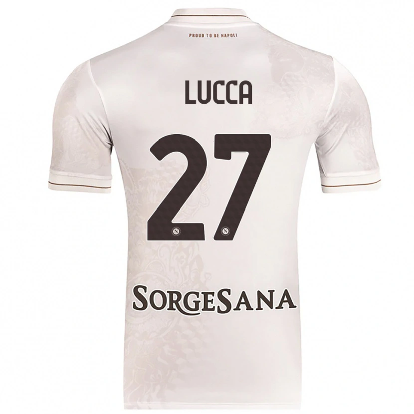 Danxen Børn Lorenzo Lucca #27 Champagne Brun Udebane Spillertrøjer 2025/26 Trøje T-Shirt