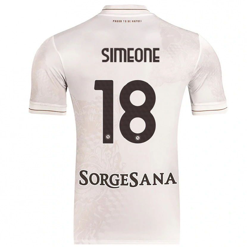 Danxen Børn Giovanni Simeone #18 Champagne Brun Udebane Spillertrøjer 2025/26 Trøje T-Shirt
