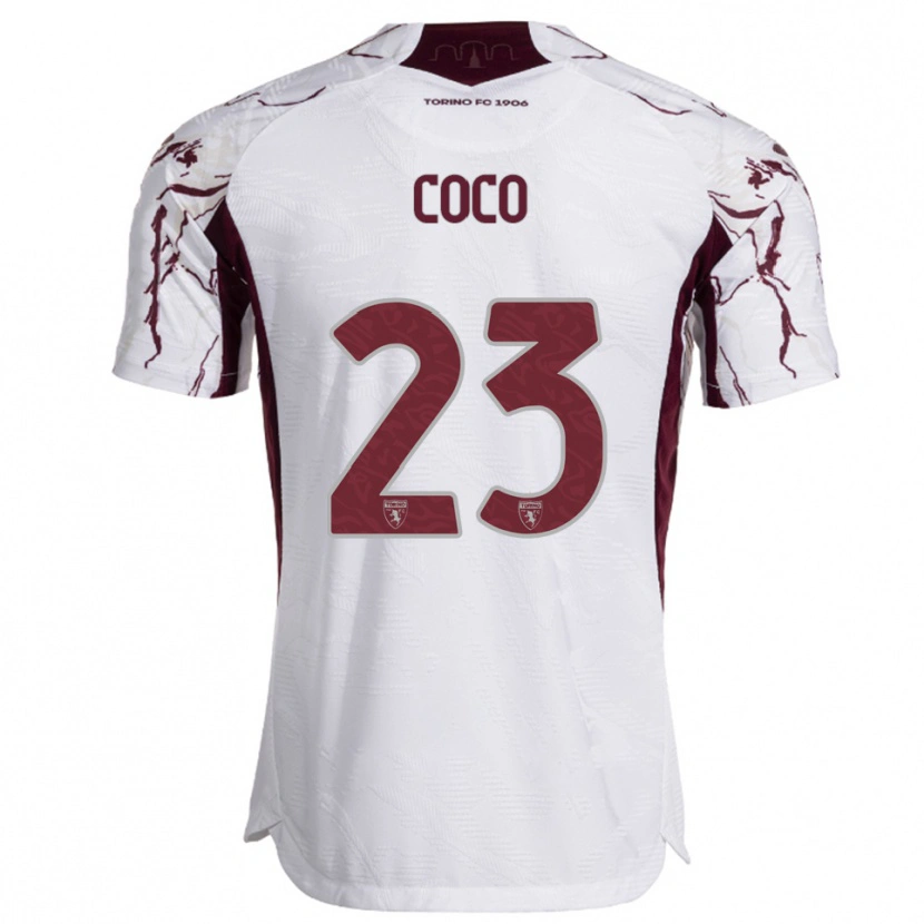 Danxen Børn Saúl Coco #23 Hvid Burgunder Udebane Spillertrøjer 2025/26 Trøje T-Shirt