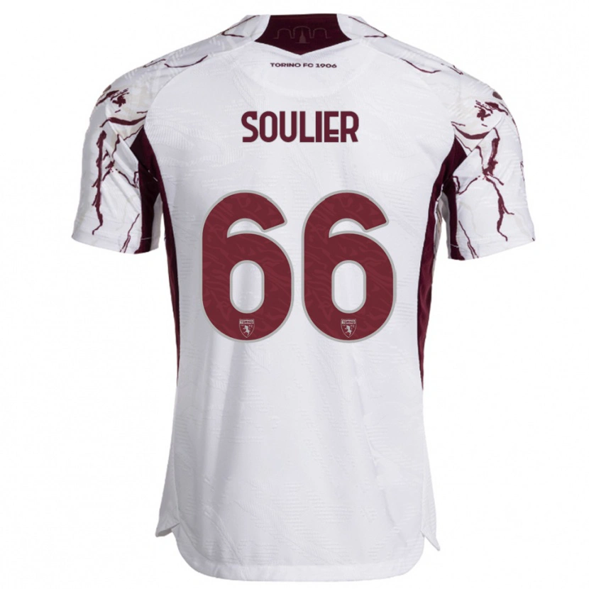 Danxen Børn Evan Soulier #66 Hvid Burgunder Udebane Spillertrøjer 2025/26 Trøje T-Shirt