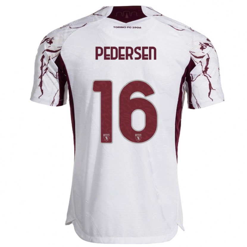 Danxen Børn Marcus Pedersen #16 Hvid Burgunder Udebane Spillertrøjer 2025/26 Trøje T-Shirt