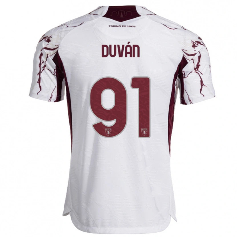 Danxen Børn Duván Zapata #91 Hvid Burgunder Udebane Spillertrøjer 2025/26 Trøje T-Shirt