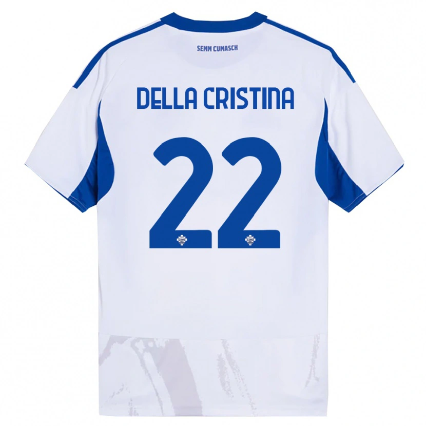 Danxen Børn Stefano Della Cristina #22 Hvid Blå Udebane Spillertrøjer 2025/26 Trøje T-Shirt