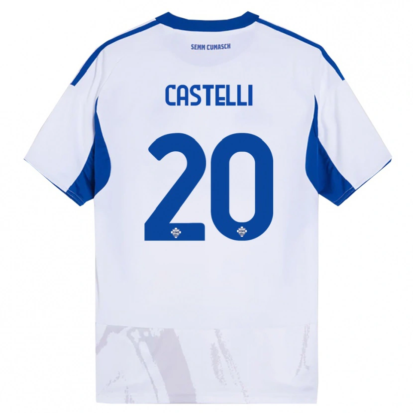 Danxen Børn Matteo Castelli #20 Hvid Blå Udebane Spillertrøjer 2025/26 Trøje T-Shirt