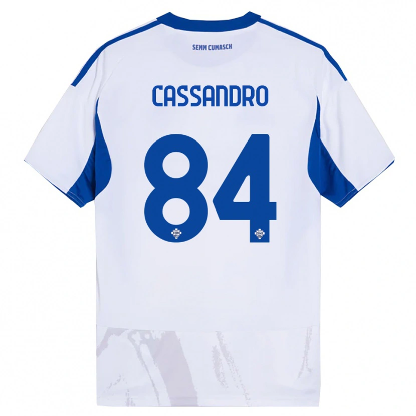 Danxen Børn Tommaso Cassandro #84 Hvid Blå Udebane Spillertrøjer 2025/26 Trøje T-Shirt