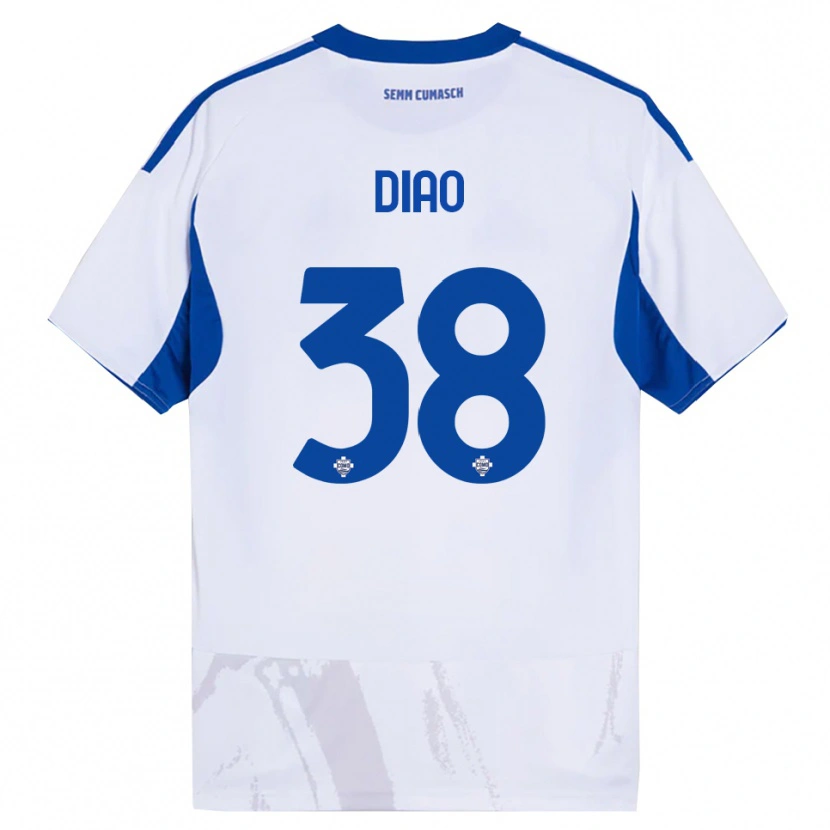Danxen Børn Assane Diao #38 Hvid Blå Udebane Spillertrøjer 2025/26 Trøje T-Shirt