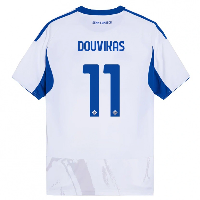 Danxen Børn Anastasios Douvikas #11 Hvid Blå Udebane Spillertrøjer 2025/26 Trøje T-Shirt