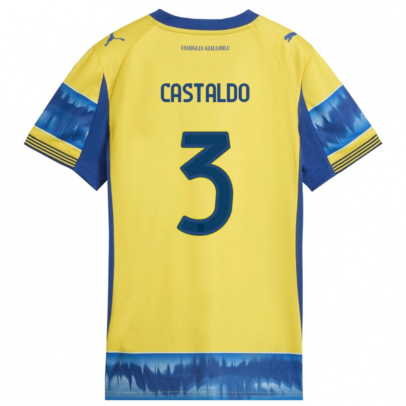 Danxen Børn Antonio Castaldo #3 Gul Blå Udebane Spillertrøjer 2025/26 Trøje T-Shirt