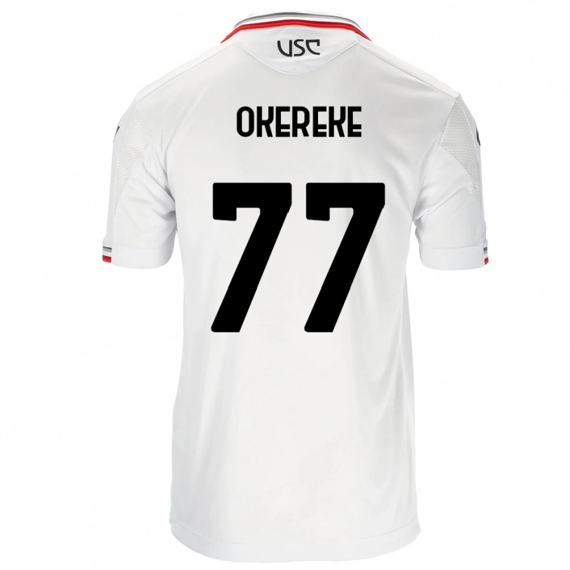 Danxen Børn David Okereke #77 Hvid Rød Udebane Spillertrøjer 2025/26 Trøje T-Shirt