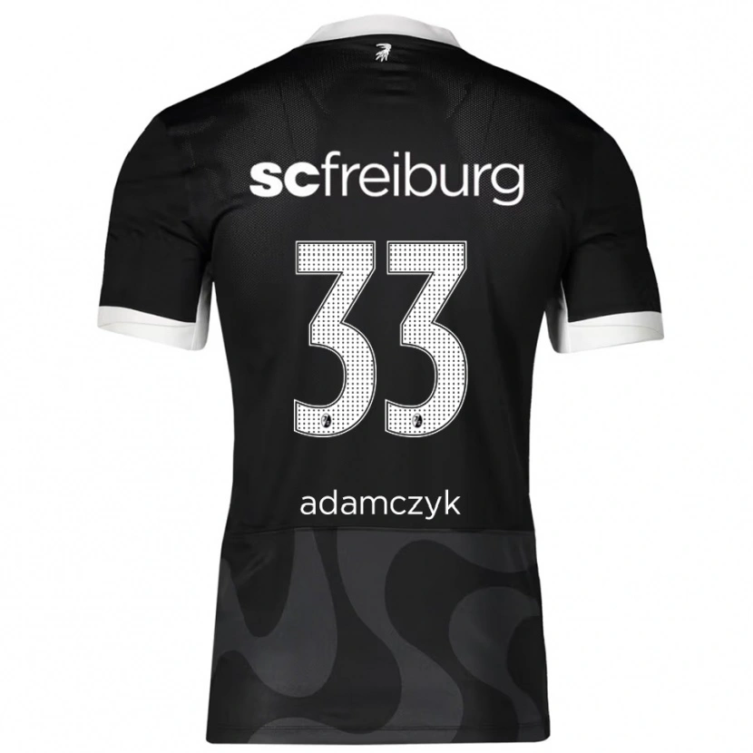 Danxen Børn Rebecca Adamczyk #33 Sort Hvid Udebane Spillertrøjer 2025/26 Trøje T-Shirt