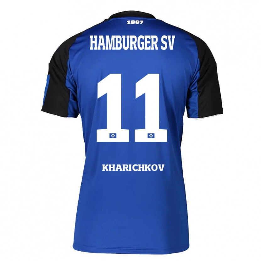 Danxen Børn Valentyn Kharichkov #11 Blå Sort Udebane Spillertrøjer 2025/26 Trøje T-Shirt