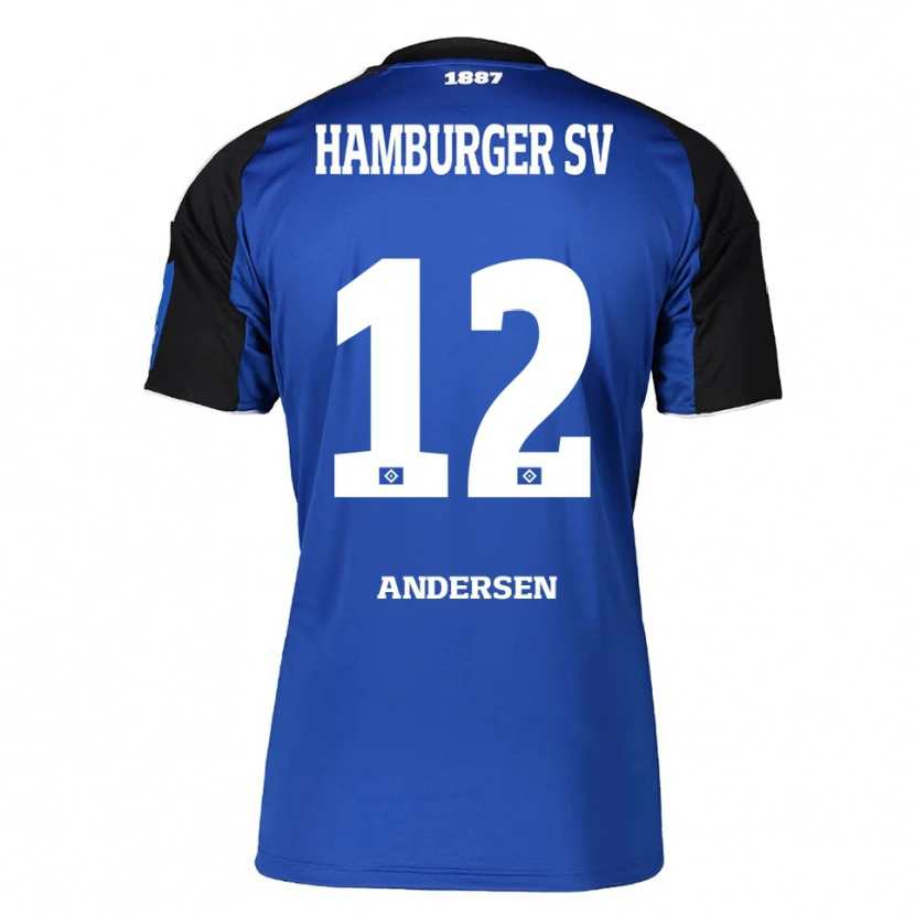 Danxen Børn Patrick Andersen #12 Blå Sort Udebane Spillertrøjer 2025/26 Trøje T-Shirt