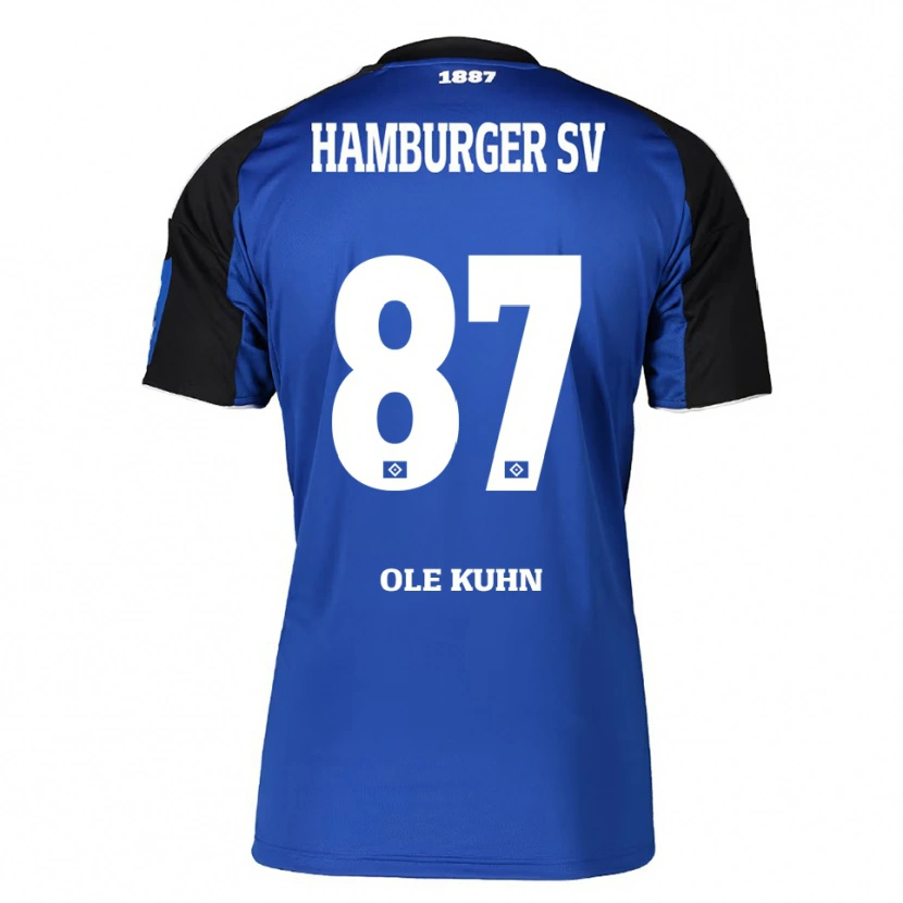 Danxen Børn Niklas Ole Kühn #87 Blå Sort Udebane Spillertrøjer 2025/26 Trøje T-Shirt